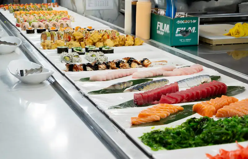 Sashimi and Sushi Display with Seaweed Salad